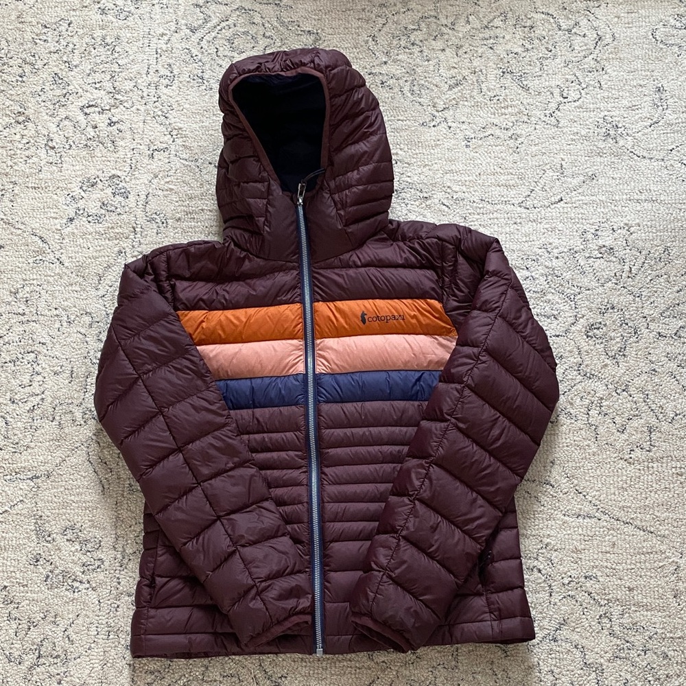Cotopaxi Women's Puffer Jacket - Maroon, orange, pink, blue